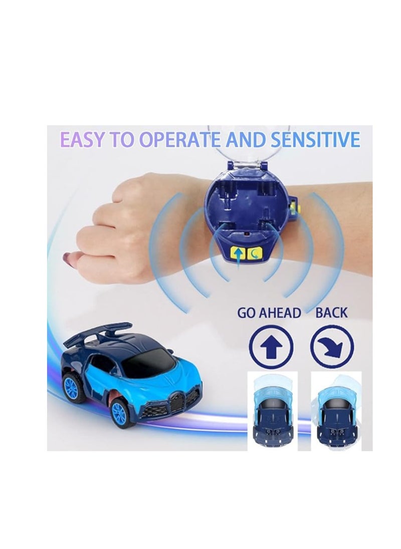 Furtey Mini Remote Control Car, 2.4 GHz Cute Wrist Racing Car Watch with USB Charging, Cartoon Detachable Small Remote Control Car with Watch Control, Birthday Gift for Boys and Girls. (Blue)  - Image 3