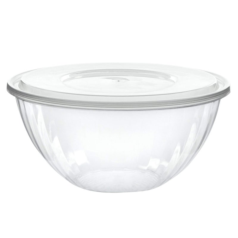PLASTICPRO Disposable 96 Ounce Round Crystal Clear Plastic Serving Bowl With Lid  Party Snack or Salad Container Chip and Candy Dish  Pack of 4