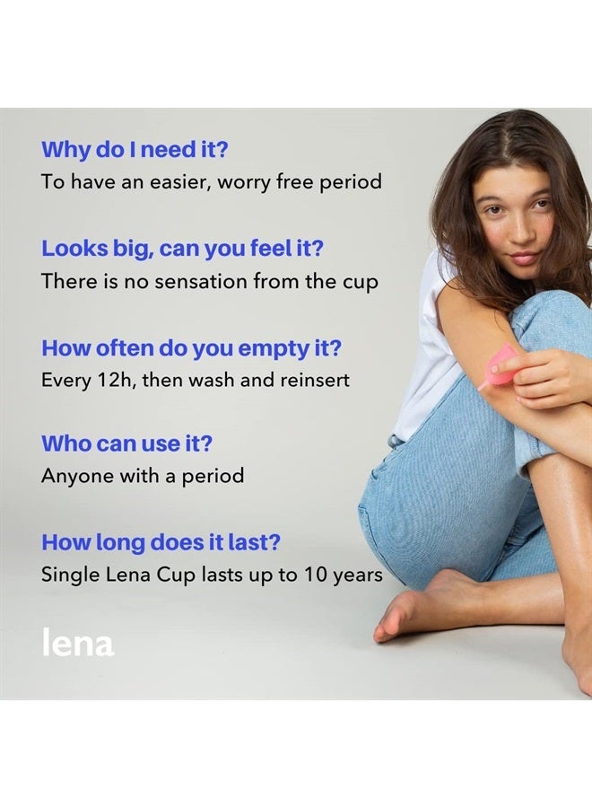 Lena Sensitive Menstrual Cup - Reusable, Soft Silicone, Super Heavy Flow, Postpartum, Experienced User - Ideal Alternative to Tampons, Pads, Period Underwear - Small Blue, Large Coral - 2 Count  - Image 5