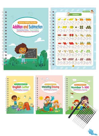 4 Pcs Handwriting Copybook Magic Calligraphy Practice Book For Kids，Reusable Tracing Practice kit. Included Easy Grip Pen & Refill，Includes Math & Number Learning, Alphabet & Drawing/A5 - pzsku/ZE58BF2F37D32E96FFC5BZ/45/1747633424/8e26f389-2b9d-4b3d-8e36-3b9f6aaafc2f