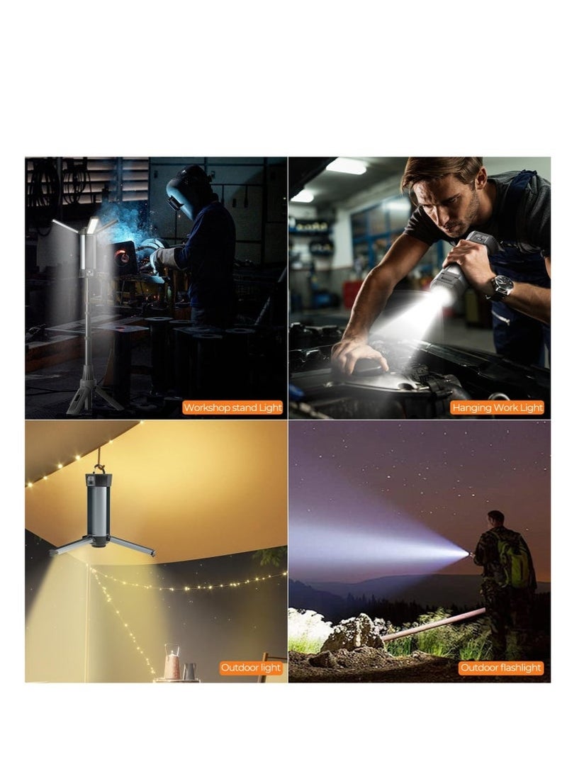 مصباح عمل قابل لإعادة الشحن مع حامل، مصباح عمل LED مع حامل قابل للطي محمول، مصباح عمل يعمل بالبطارية للاستخدام اللاسلكي، مصابيح بناء تخييم خارجية بقوة 2000 لومن - Image 5