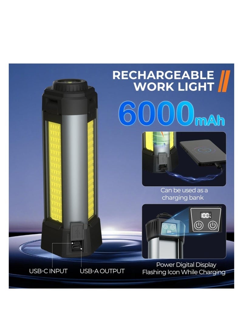 مصباح عمل قابل لإعادة الشحن مع حامل، مصباح عمل LED مع حامل قابل للطي محمول، مصباح عمل يعمل بالبطارية للاستخدام اللاسلكي، مصابيح بناء تخييم خارجية بقوة 2000 لومن - Image 4