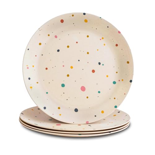 Nook Theory 4 Pack Reusable Bamboo Plates - Non-Toxic Toddler and Kids Plate, Dishwasher Safe, Not Microwavable Dinnerware (Pop 10") - Image 1