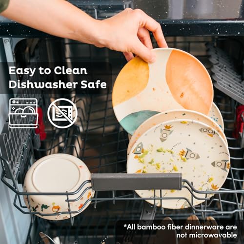 Nook Theory 4 Pack Reusable Bamboo Plates - Non-Toxic Toddler and Kids Plate, Dishwasher Safe, Not Microwavable Dinnerware (Pop 10") - Image 5
