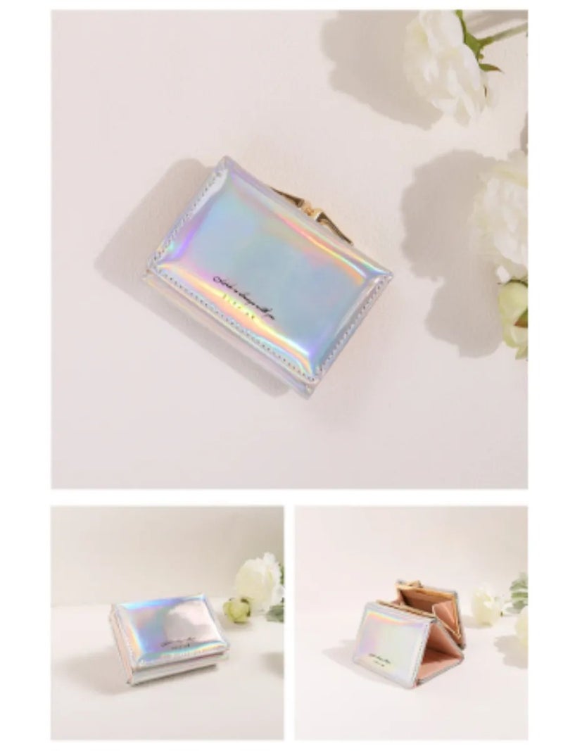 Shiny Laser Ins Style PU Coin Purse, 3-Fold Student Mini Wallet, Fashion Card Holder Pouch for Girls, Daily & Casual Use - Image 3