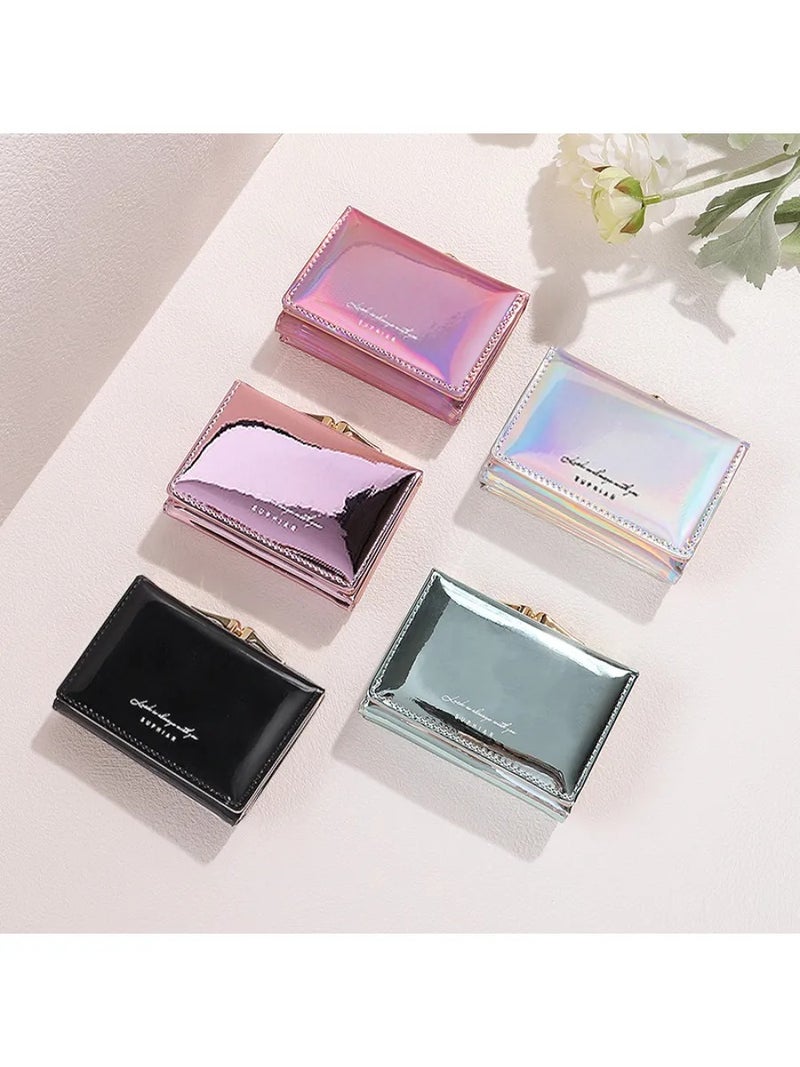 Shiny Laser Ins Style PU Coin Purse, 3-Fold Student Mini Wallet, Fashion Card Holder Pouch for Girls, Daily & Casual Use - Image 1
