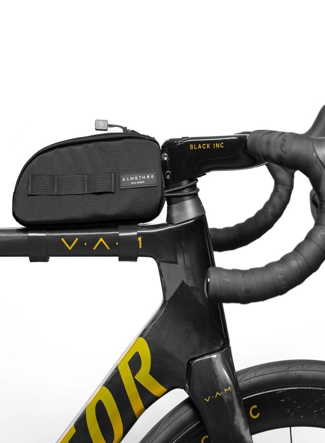 ALMSTHRE Top Tube Bag 8'' x 2'' x 3'' - Midnight Black | Waterproof, Secure & Stable – Universal Bike Storage with Versatile Mounting – Fits Essentials | Adventure-Ready Cycling Gear - Image 1