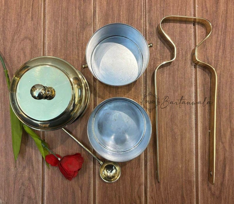 PURI - Pure Brass/Pital Tiffin/Lunch Box - 4 Compartment of 650 ML Each - Hand Crafted in India - Vintage Style - Image 5