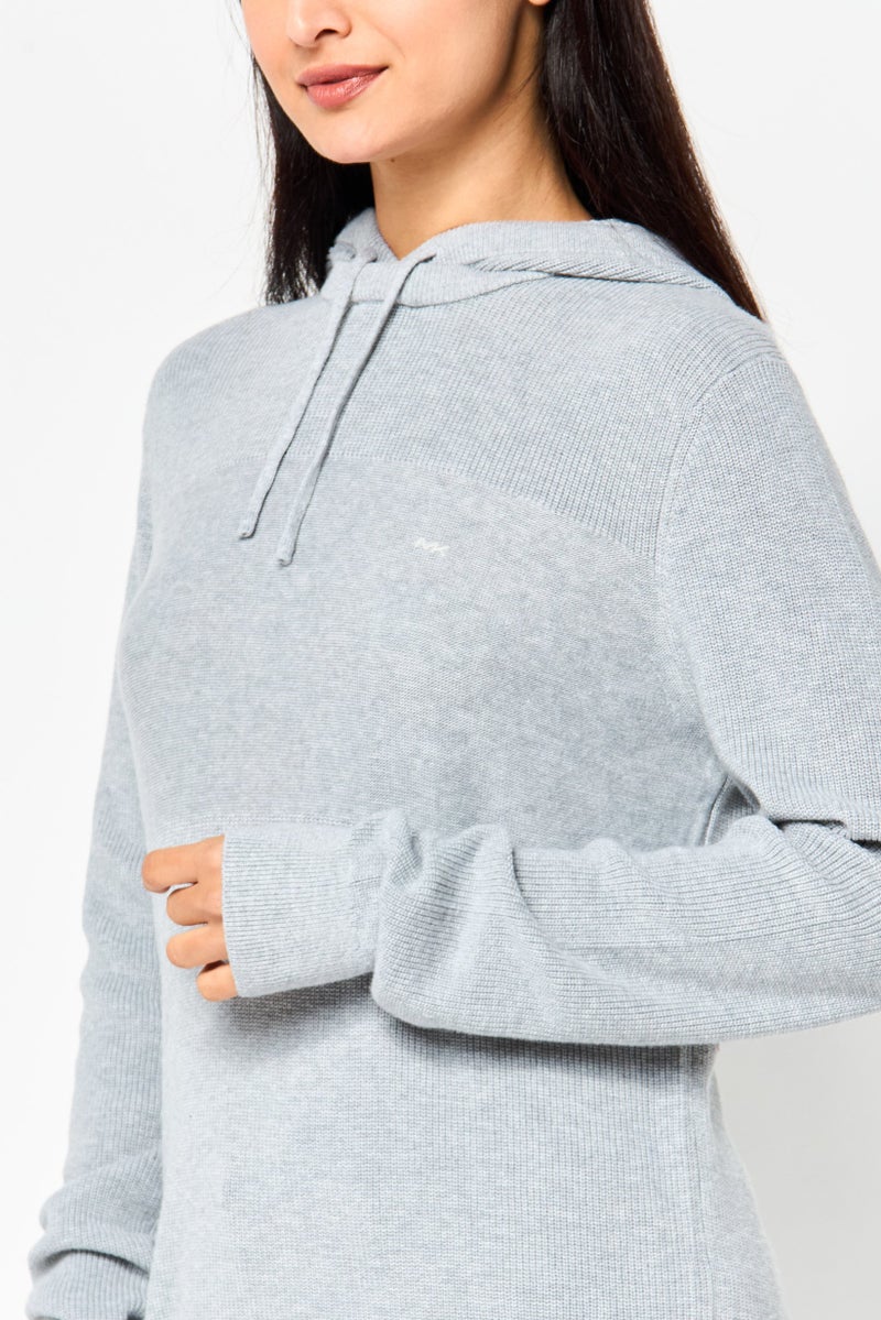 Michael Kors سويت شيرت نسائي بغطاء رأس وشعار مطرز، رمادي - Image 3