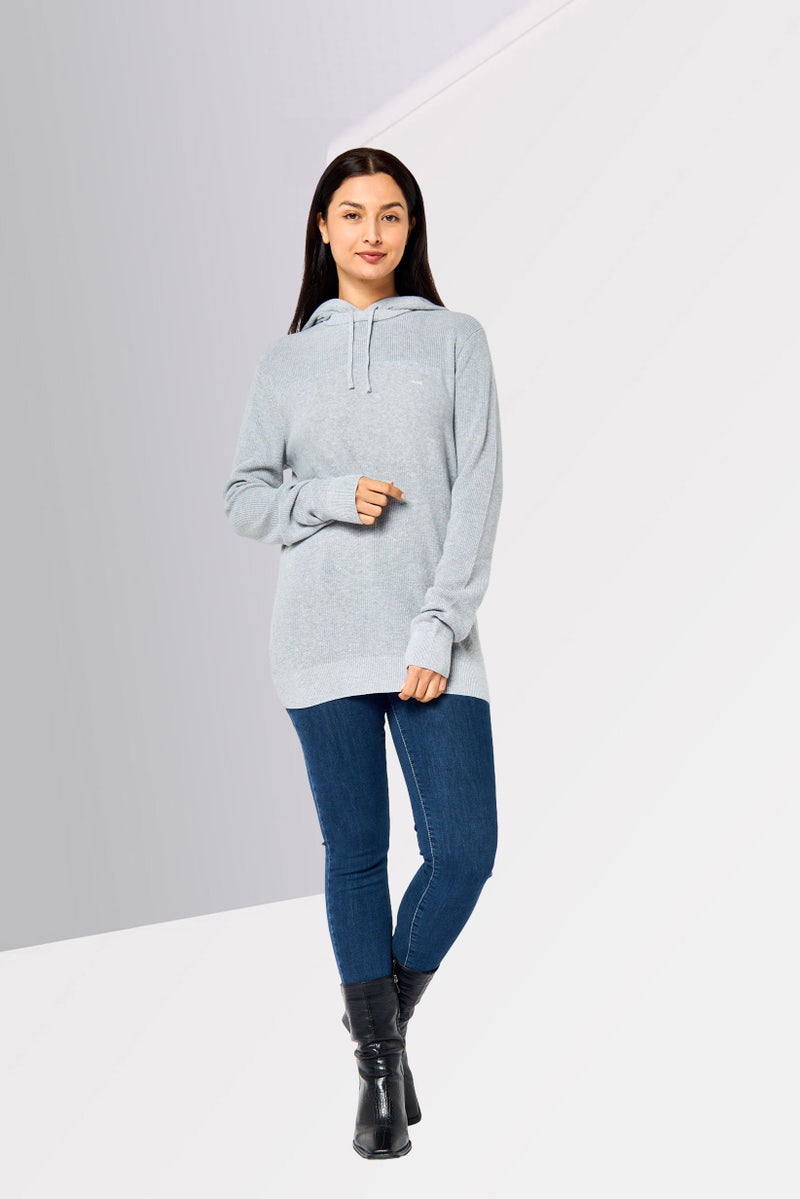 Michael Kors Women Hooded Embroidered Logo Sweater, Grey - Image 2