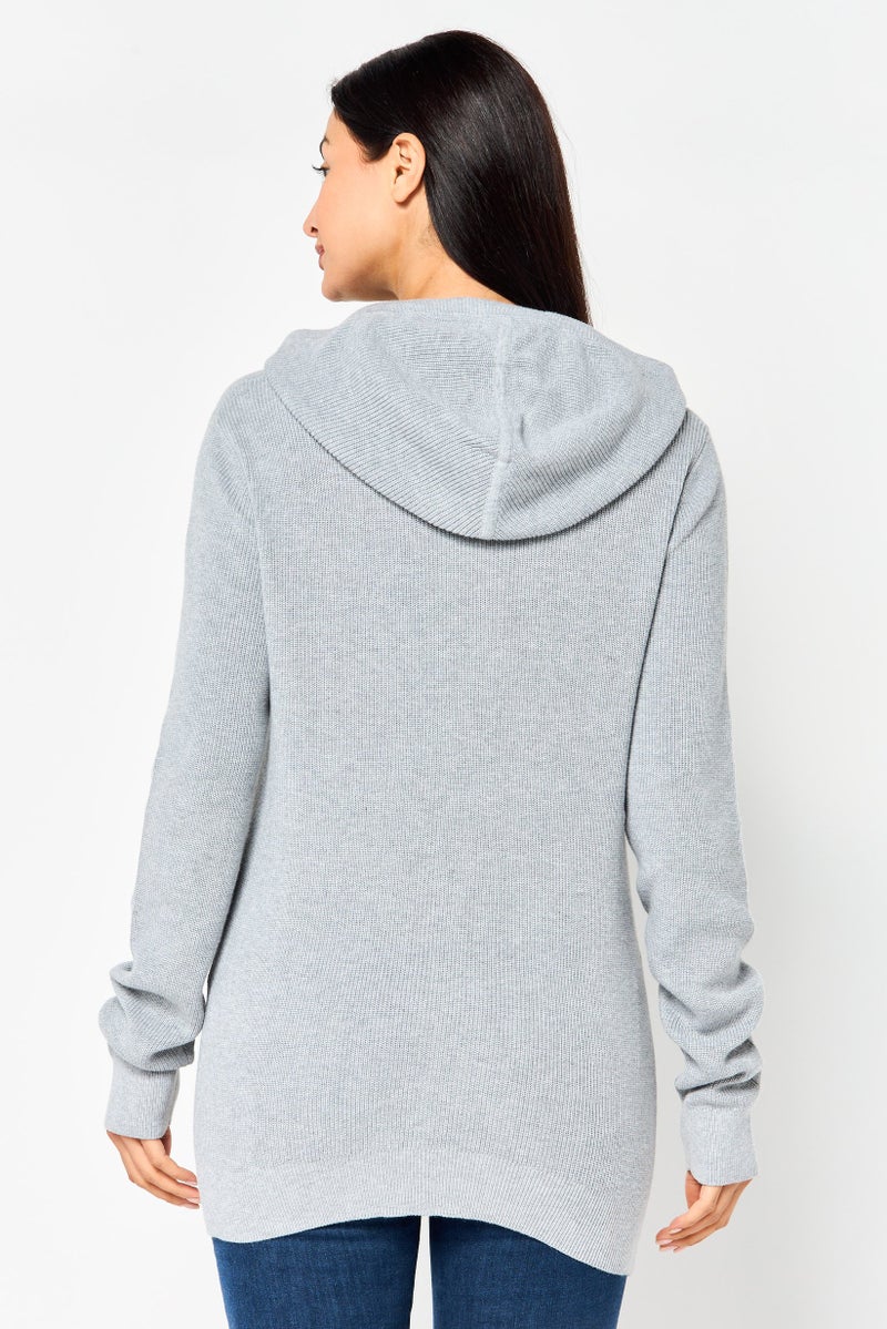 Michael Kors Women Hooded Embroidered Logo Sweater, Grey - Image 4
