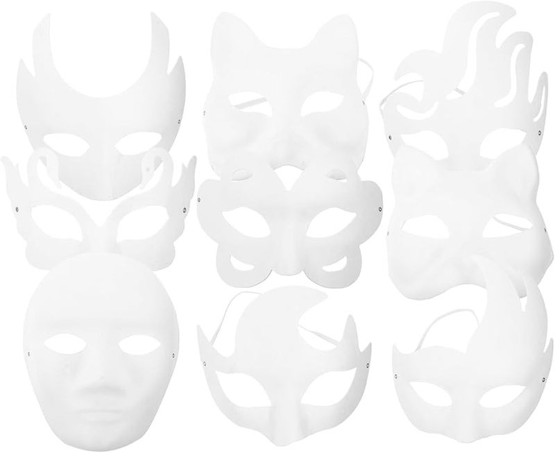 9 Pack Plain White Paper Masks for Painting Crafts School Projects and Costume Parties - Image 1