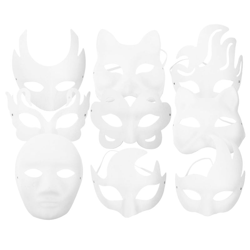 9 Pack Plain White Paper Masks for Painting Crafts School Projects and Costume Parties - Image 2