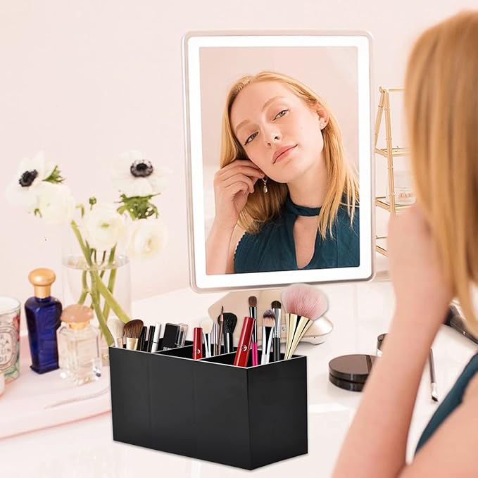 Black 3 Slot Makeup Brush Organiser Cosmetic Display Holder for Brushes Eyeliners Lipstick Lip Gloss