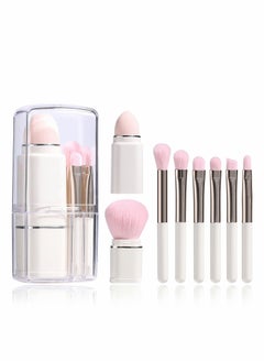 KASTWAVE Makeup Brush, 8 in 1 Travel Small Brush Portable Lip Eyeshadow Beauty Sponge, Concealer Brushes, Foundation Blending Powder Brushes Retractable Sets, White  - Image 1