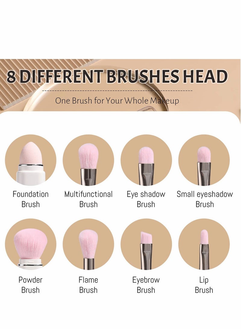 KASTWAVE Makeup Brush, 8 in 1 Travel Small Brush Portable Lip Eyeshadow Beauty Sponge, Concealer Brushes, Foundation Blending Powder Brushes Retractable Sets, White - Image 3