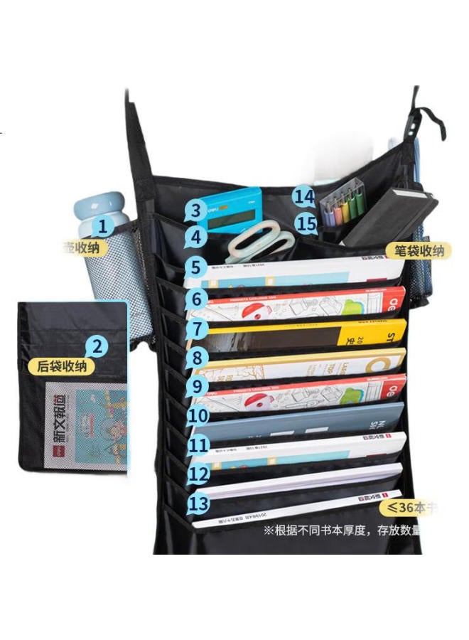 Deli 16-Compartment Desk Organizer, 11-Layer Upgraded Cross-Storage Desk Hanging Bag, Student Book Storage Solution, Thickened Version, Black - Image 3