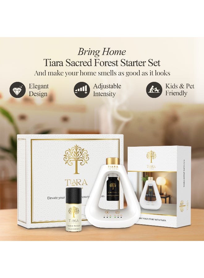 Tiara Scenting مجموعة بداية غابات تيرا المقدسة، معطر أبيض فاخر مع كبسولة عطر غابات مقدسة، معطر بدون سلك، بدون ماء، بدون حرارة، قابل لضبط الشدة، مناسب للأطفال والحيوانات الأليفة، عطر منزلي فاخر - Image 2