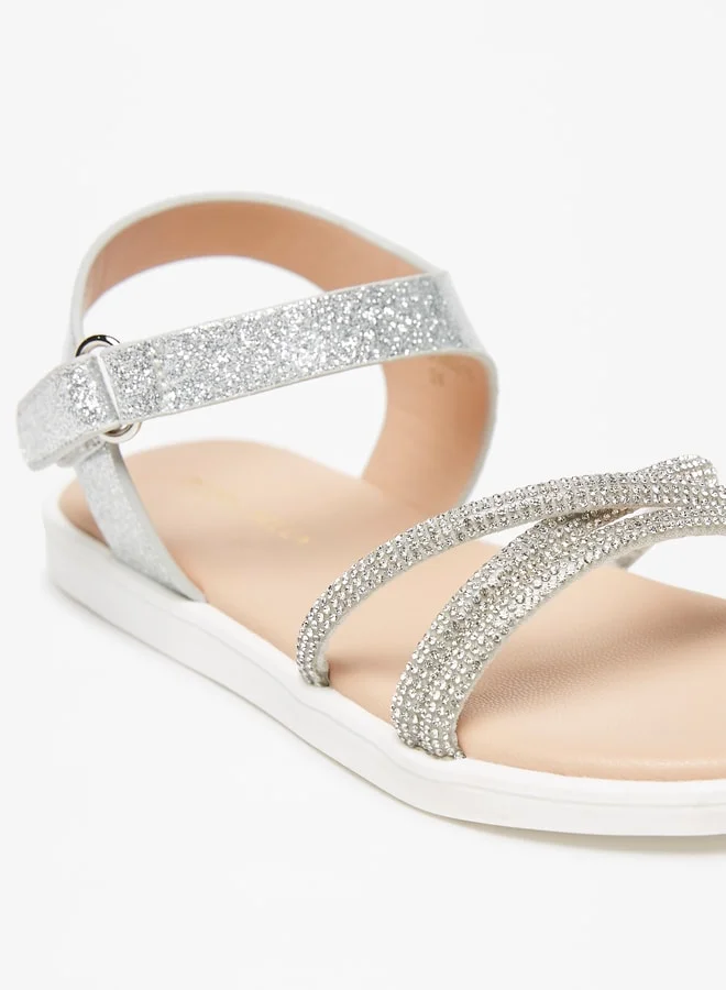 Flora Bella By Shoexpress Girls Embellished Sandals with Hook and Loop Closure