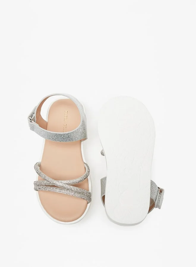 Flora Bella By Shoexpress Girls Embellished Sandals with Hook and Loop Closure
