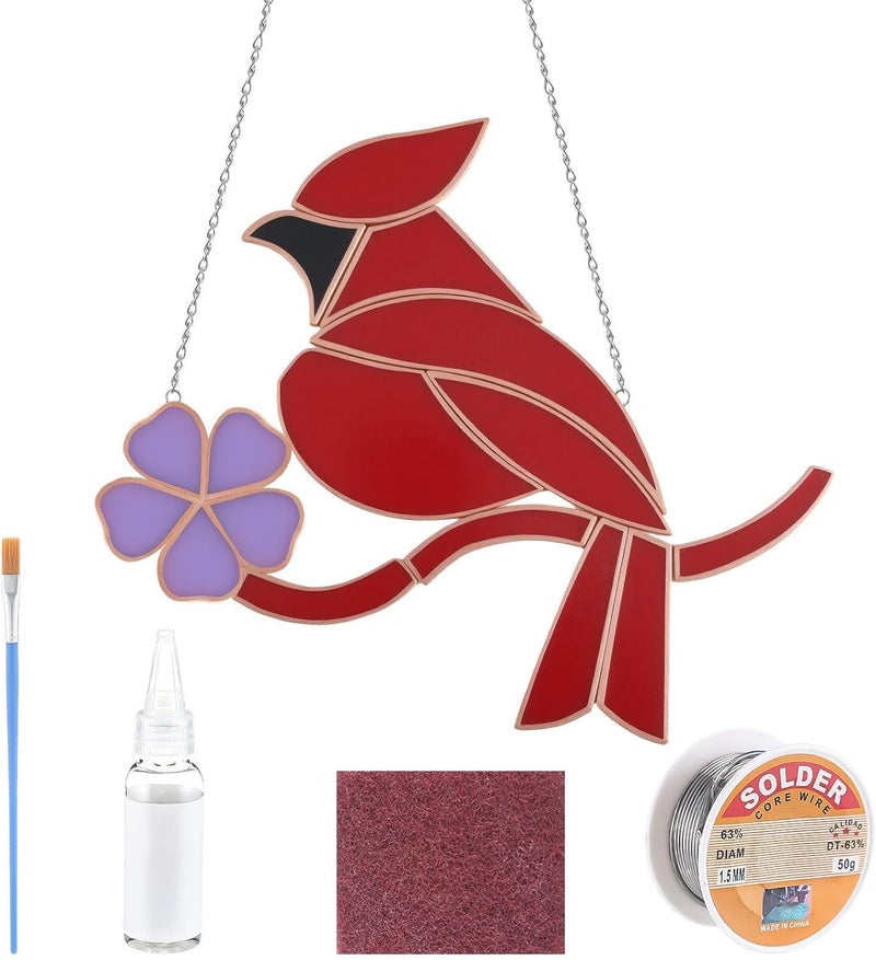LemonRoad 1 Set Unfinished Cardinal Pre Cut Stained Glass DIY Stained Glass Craft Kit with Solder Wire, Gel Flux, Flux Brush for Adult Make Your Own Beautiful Art Handcrafts for Home Decor - Image 1