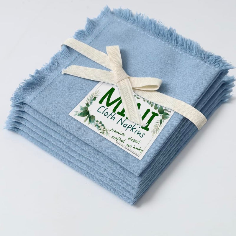 Urby Eco Hanky 10x10in Reusable Cotton Napkins (Rustic Fringe). Small Cloth Napkins. Ideal Use As Kids Napkins for Lunch.Dinners.Occasions Like Weddings Birthday Cocktail Parties. (BBL 6pk). - Image 1