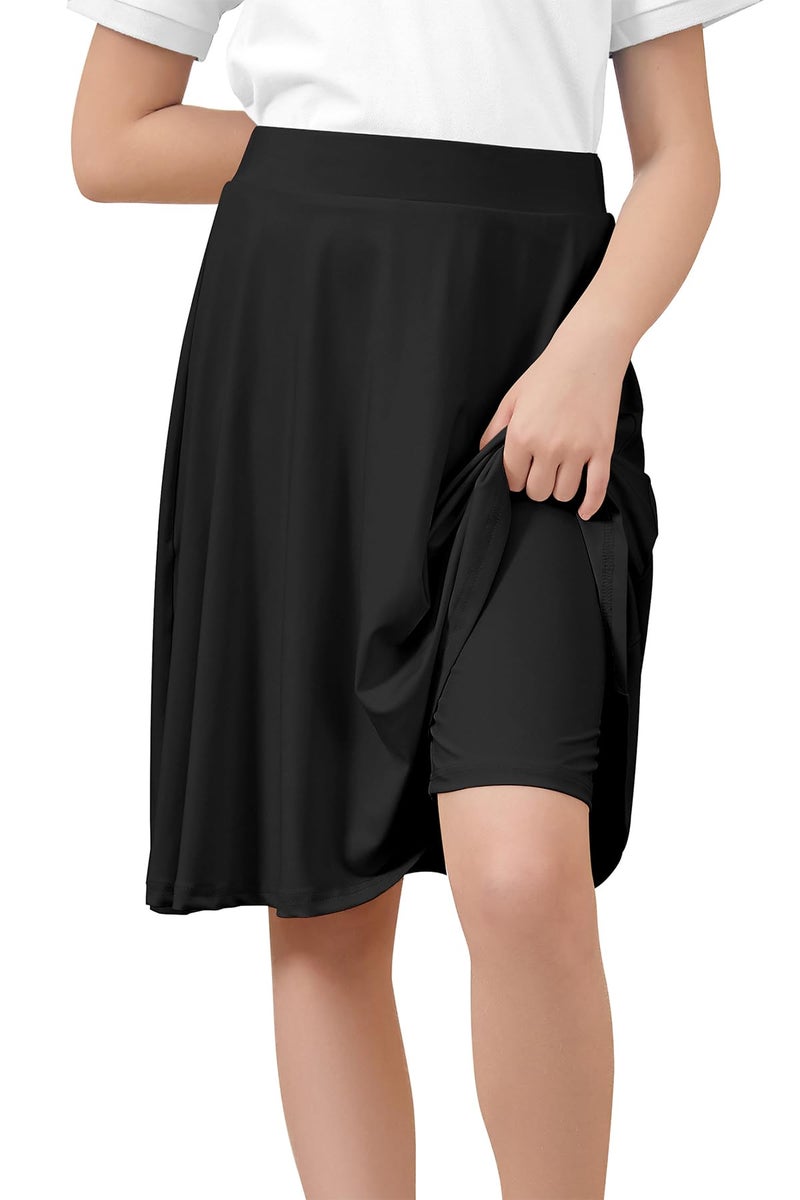 Zando Black Knee Length Skorts for Girls | A Line Skirt with Built-in Shorts | Girls Uniform Skirts Back to School Outfits for Playtime Athletic Skort Kids Size 6-14 Black 10 Years - Image 1