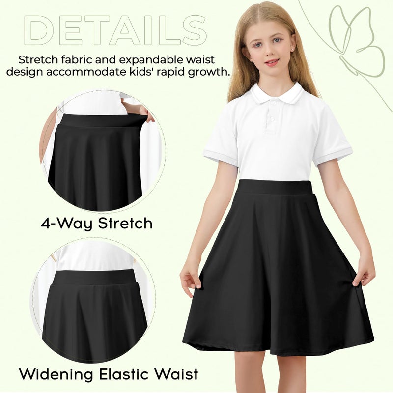 Zando Black Knee Length Skorts for Girls | A Line Skirt with Built-in Shorts | Girls Uniform Skirts Back to School Outfits for Playtime Athletic Skort Kids Size 6-14 Black 10 Years - Image 3