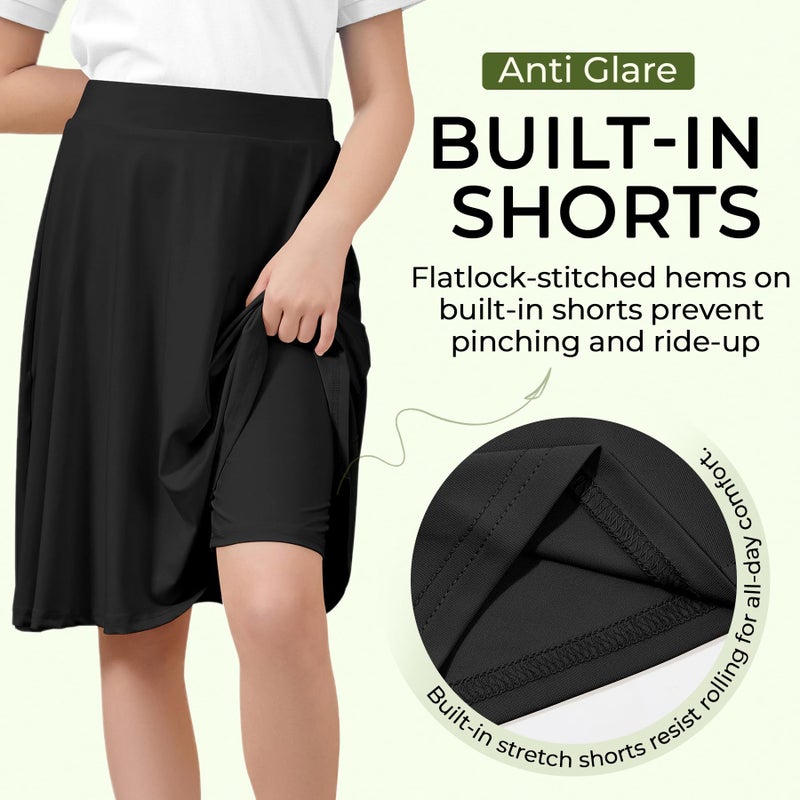 Zando Black Knee Length Skorts for Girls | A Line Skirt with Built-in Shorts | Girls Uniform Skirts Back to School Outfits for Playtime Athletic Skort Kids Size 6-14 Black 10 Years - Image 4