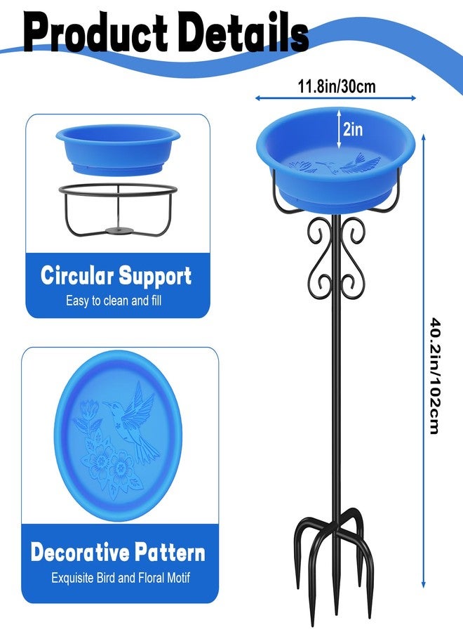 TUSPEU 40in Freestanding Bird Bath for Outdoors, Rustproof 5-Prong Metal Stake with Removable Plastic Bowl, Easy Clean Birdbath for Garden Patio Yard Decor (Blue) - Image 2