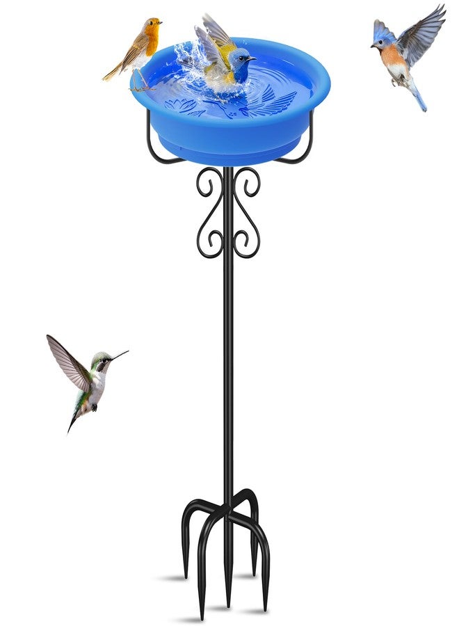 TUSPEU 40in Freestanding Bird Bath for Outdoors, Rustproof 5-Prong Metal Stake with Removable Plastic Bowl, Easy Clean Birdbath for Garden Patio Yard Decor (Blue) - Image 1