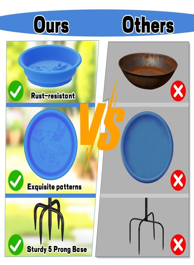 TUSPEU 40in Freestanding Bird Bath for Outdoors, Rustproof 5-Prong Metal Stake with Removable Plastic Bowl, Easy Clean Birdbath for Garden Patio Yard Decor (Blue) - Image 3