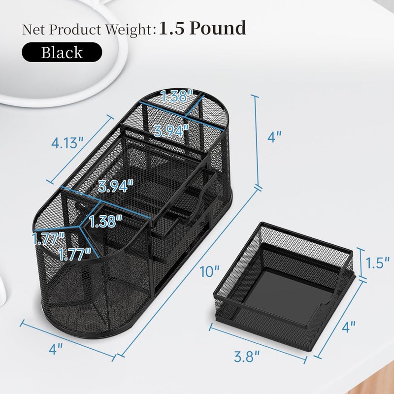 SUPEASY Mesh Desk Organizer, Desk Organizers and Accessories, Pen Holder with Drawers, Pencil Holder for Desk with 2 Drawer for Office Supplies, Black - Image 3