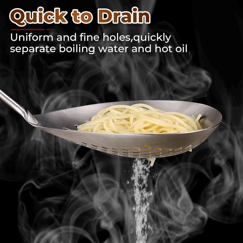Marte Skimmer Slotted Spoon Set of 4 - Kitchen Pasta Strainer Spoon - Spider Strainer Skimmer Ladle Spoon with Holder for Cooking and Frying Food, Spaghetti, Vegetable, Dumpling - 14.8In,16.5In,17In - Image 5