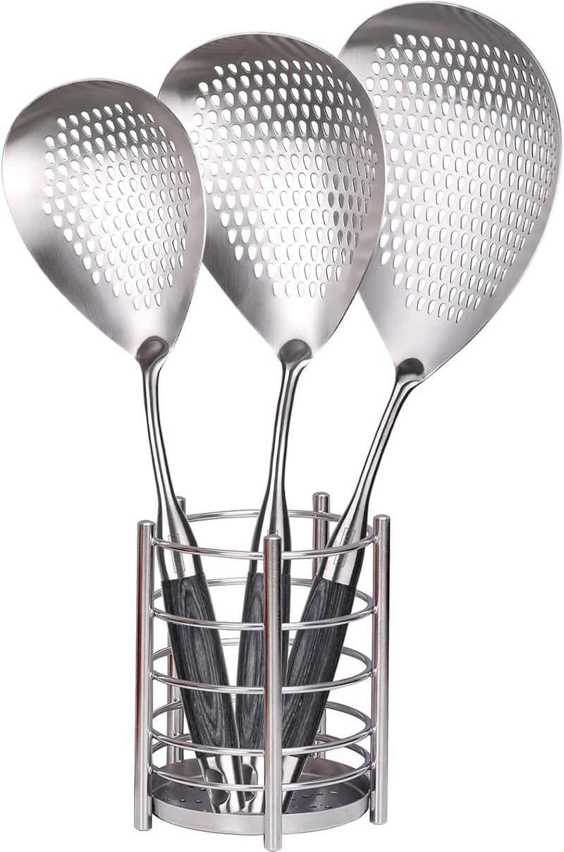 Marte Skimmer Slotted Spoon Set of 4 - Kitchen Pasta Strainer Spoon - Spider Strainer Skimmer Ladle Spoon with Holder for Cooking and Frying Food, Spaghetti, Vegetable, Dumpling - 14.8In,16.5In,17In - Image 1