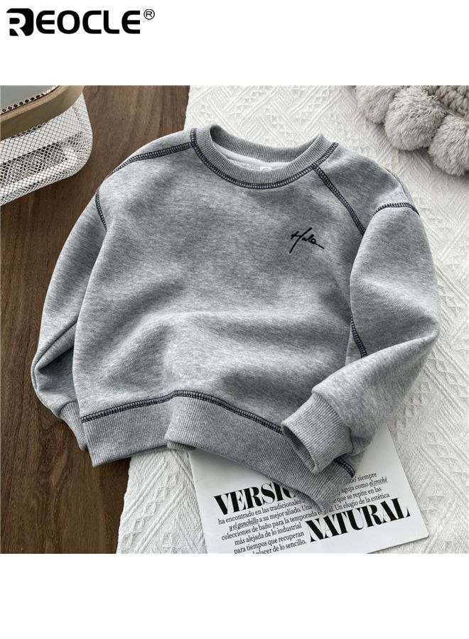 ريوكل سُترة قطنية للأطفال بتصميم ذو أكمام طويلة وميزات عنق دائري، قمة فضفاضة للأطفال مع راحة ربيع وخريف للارتداء غير الرسمي. - Image 5