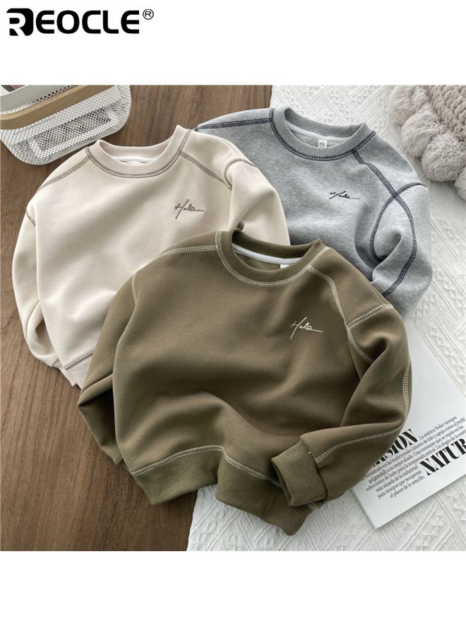 ريوكل سُترة قطنية للأطفال بتصميم ذو أكمام طويلة وميزات عنق دائري، قمة فضفاضة للأطفال مع راحة ربيع وخريف للارتداء غير الرسمي. - Image 2