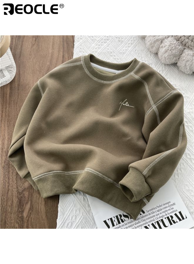 ريوكل سُترة قطنية للأطفال بتصميم ذو أكمام طويلة وميزات عنق دائري، قمة فضفاضة للأطفال مع راحة ربيع وخريف للارتداء غير الرسمي. - Image 1