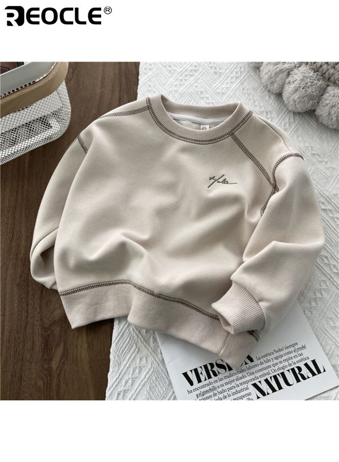 ريوكل سُترة قطنية للأطفال بتصميم ذو أكمام طويلة وميزات عنق دائري، قمة فضفاضة للأطفال مع راحة ربيع وخريف للارتداء غير الرسمي. - Image 4