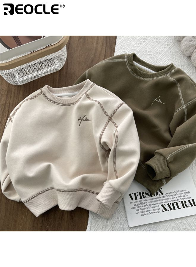 ريوكل سُترة قطنية للأطفال بتصميم ذو أكمام طويلة وميزات عنق دائري، قمة فضفاضة للأطفال مع راحة ربيع وخريف للارتداء غير الرسمي. - Image 3