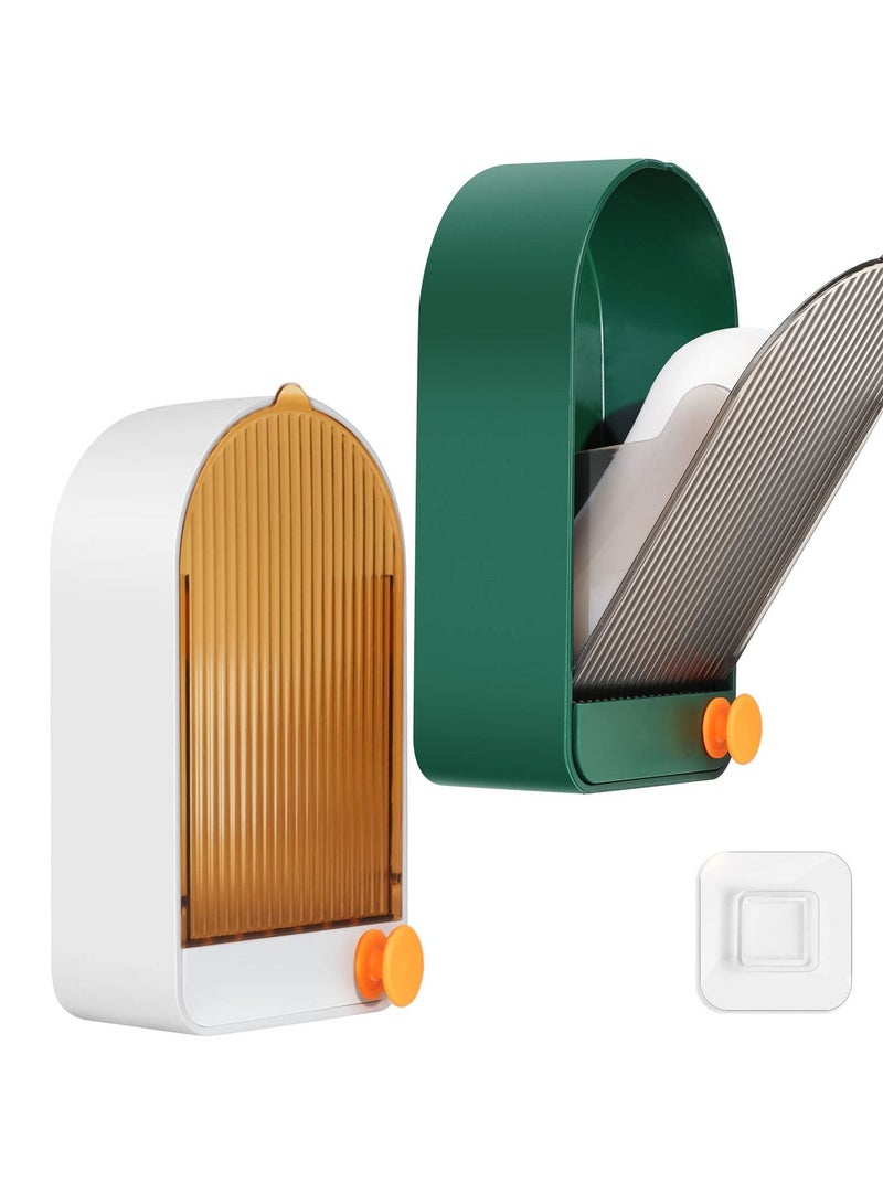 Y&D Soap Holder Wall Mounted 2 Pack, Drill Free Dish Self Draining, Anti Slip Saver Tray for Bathroom, Shower Caddy and Countertop - Image 1