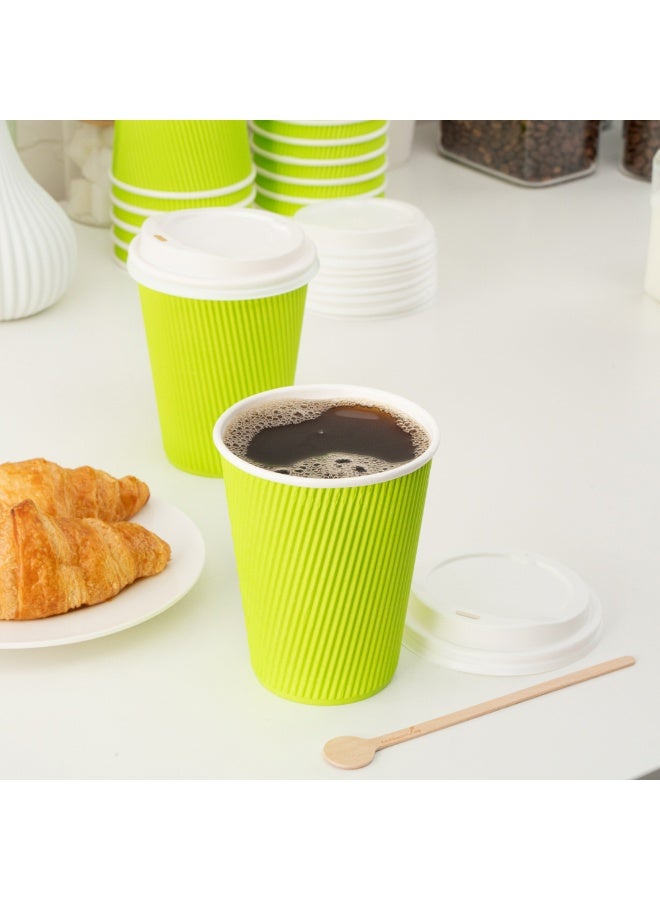 Restaurantware Restaurantware 12 Ounce Ripple Wall Disposable Coffee Cups, 500 Insulated Green Paper Tumblers with Rolled Rim Design, Lids Sold Separately for Hot Drinks like Tea, Hot Chocolate and More  - Image 4
