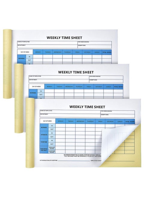 Employees Weekly Time Sheet Daily Employee Time Sheet 2 Part Carbonless Time Sheets 8.7 X 5.5'' For Employees Work Supplies 200 Sheets Per Pad Tear Up With A Ruler (Fresh Style 3)