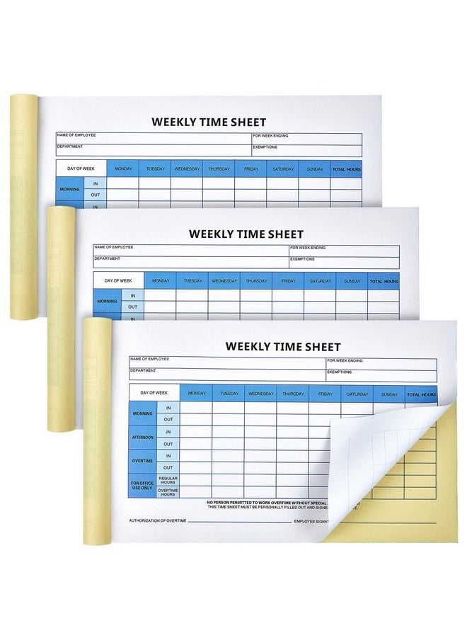 Employees Weekly Time Sheet Daily Employee Time Sheet 2 Part Carbonless Time Sheets 8.7 X 5.5'' For Employees Work Supplies 200 Sheets Per Pad Tear Up With A Ruler (Fresh Style 3)
