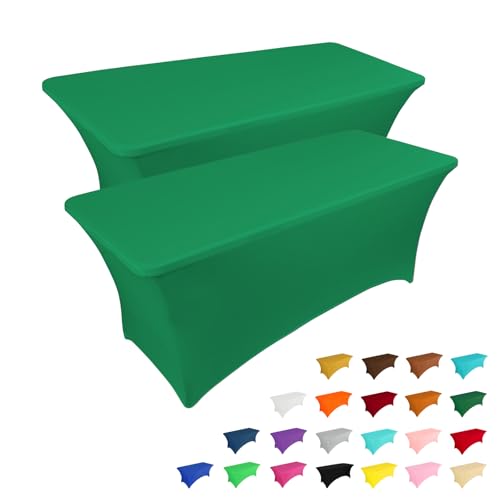IVAPUPU 2 Pack 6FT Table Cloth for Rectangular Fitted Events Stretch Emerald Green Table Covers Washable Spandex Tablecloth Protector for Party, Wedding, Cocktail, Banquet, Festival - Image 1