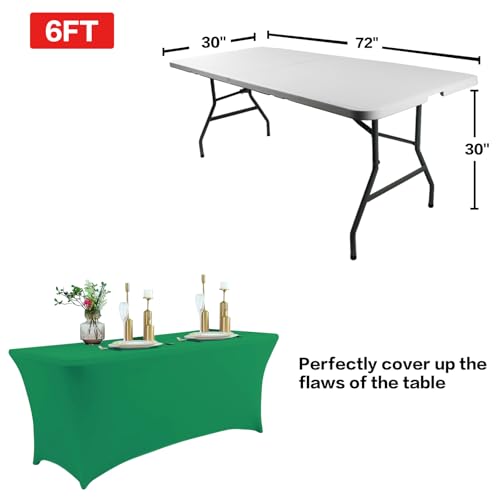 IVAPUPU 2 Pack 6FT Table Cloth for Rectangular Fitted Events Stretch Emerald Green Table Covers Washable Spandex Tablecloth Protector for Party, Wedding, Cocktail, Banquet, Festival - Image 3
