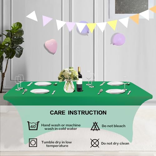 IVAPUPU 2 Pack 6FT Table Cloth for Rectangular Fitted Events Stretch Emerald Green Table Covers Washable Spandex Tablecloth Protector for Party, Wedding, Cocktail, Banquet, Festival - Image 5