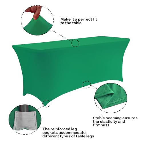 IVAPUPU 2 Pack 6FT Table Cloth for Rectangular Fitted Events Stretch Emerald Green Table Covers Washable Spandex Tablecloth Protector for Party, Wedding, Cocktail, Banquet, Festival - Image 2