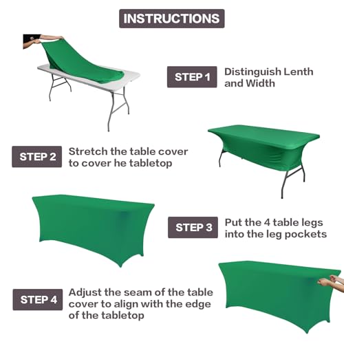 IVAPUPU 2 Pack 6FT Table Cloth for Rectangular Fitted Events Stretch Emerald Green Table Covers Washable Spandex Tablecloth Protector for Party, Wedding, Cocktail, Banquet, Festival - Image 4