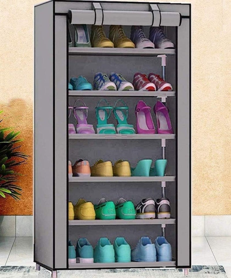 Kuber Industries Kuber Industries Shoe Rack|Non-Woven 6 Shelves Shelf|Foldable Storage Rack Organizer for Shoe, Books (Grey)  - Image 3